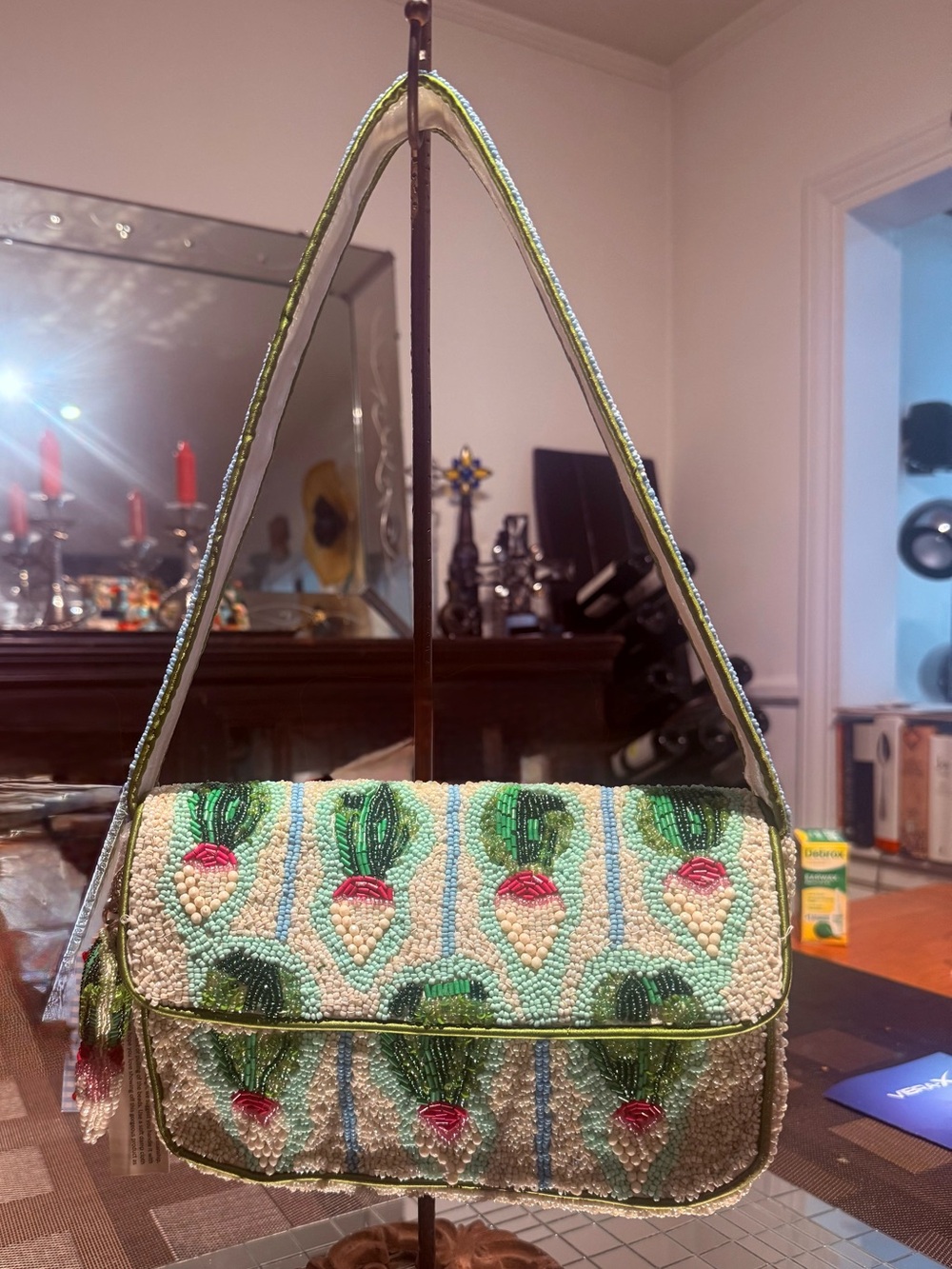 Handcrafted In India Viral
Beaded Radish Shoulder Bag with Charm NWT